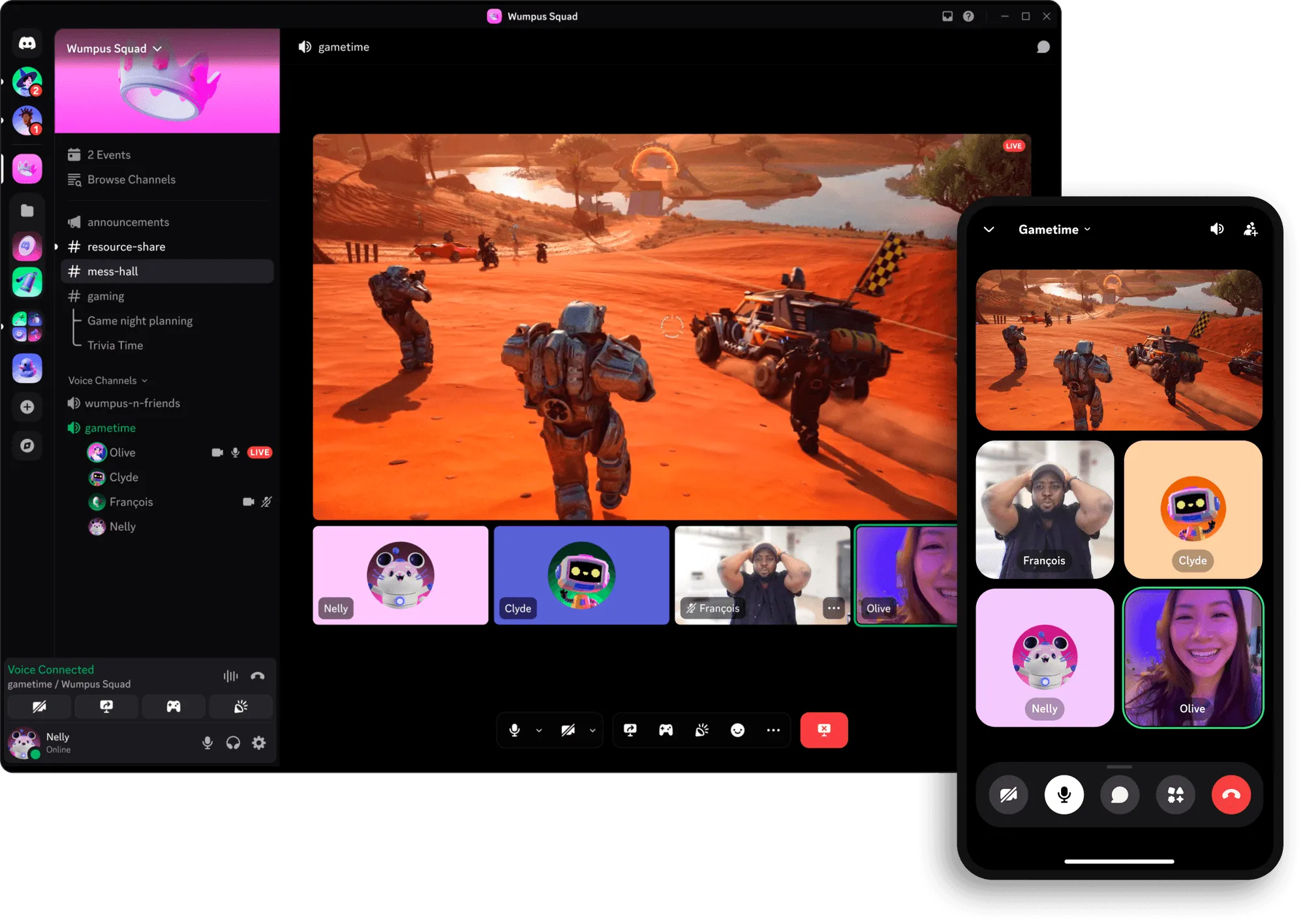 Discord 桌面端和移动端界面展示